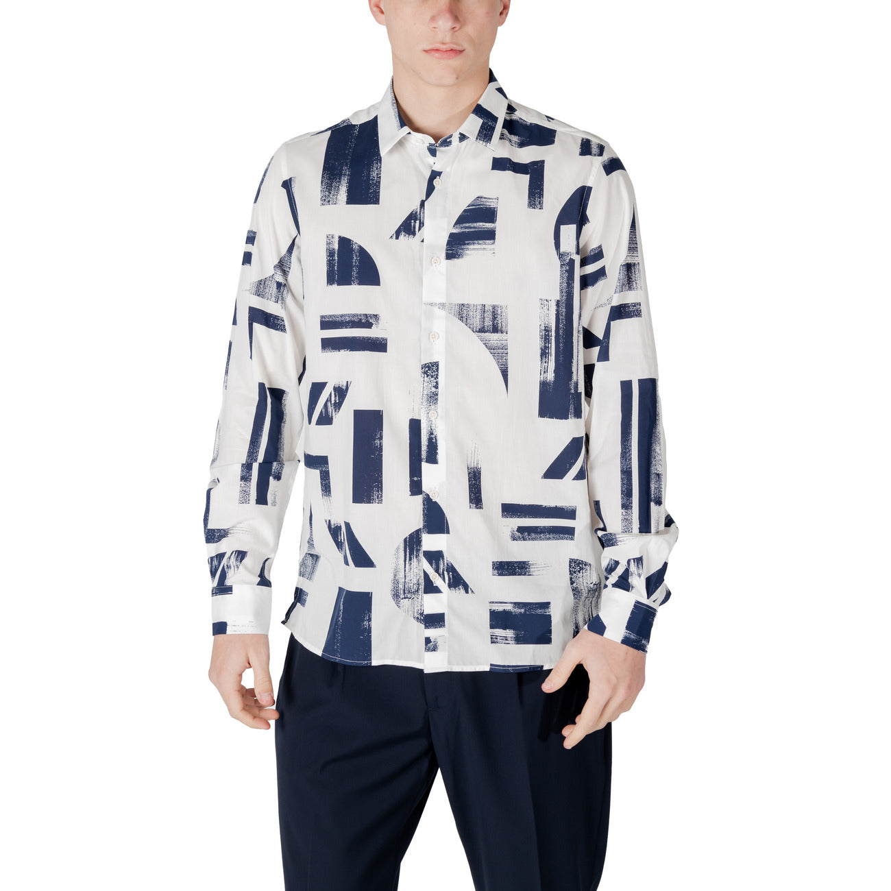 2410419 Antony Morato Camicia Blu Colorata Cotone Viscosa Cappuccio Uomo