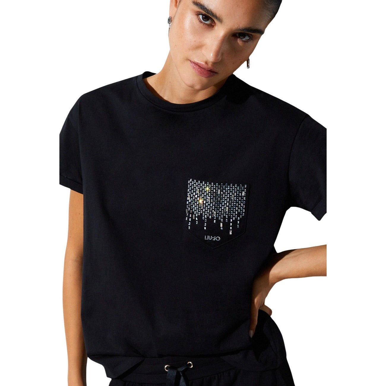 2455973 Liu Jo T-Shirt Donna Nera Cotone Tasca