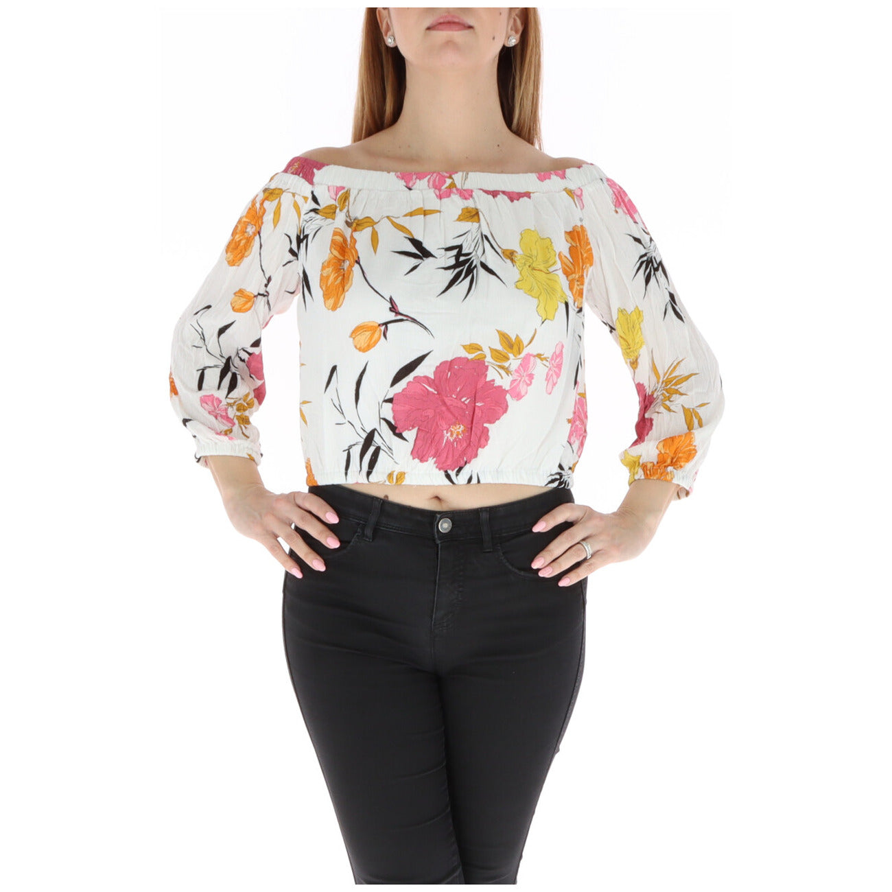 346242 Guess Top Donna Bianco Floreale Viscosa