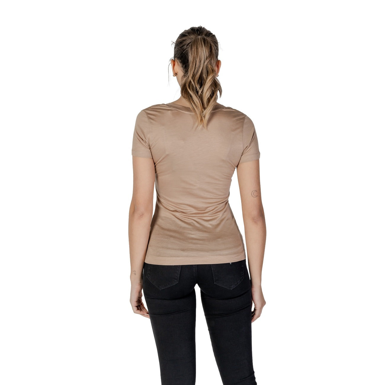 482846 Guess T-Shirt Beige Scollo V Donna