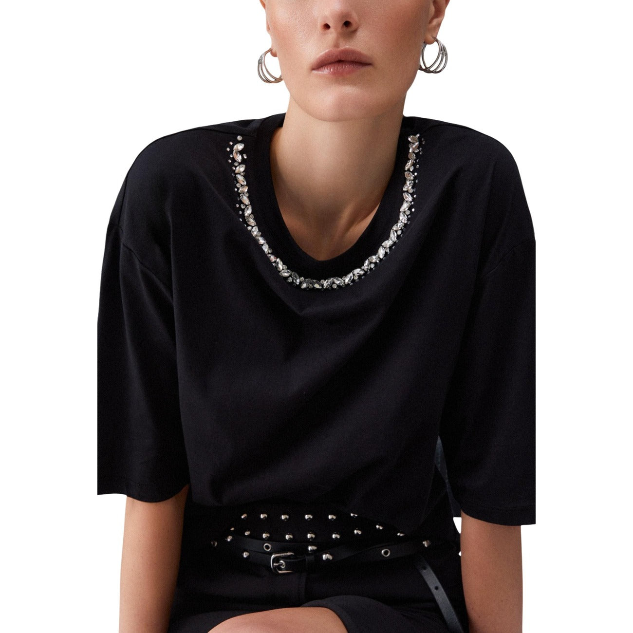 2450722 Liu Jo T-Shirt Donna Nera Cotone Strass