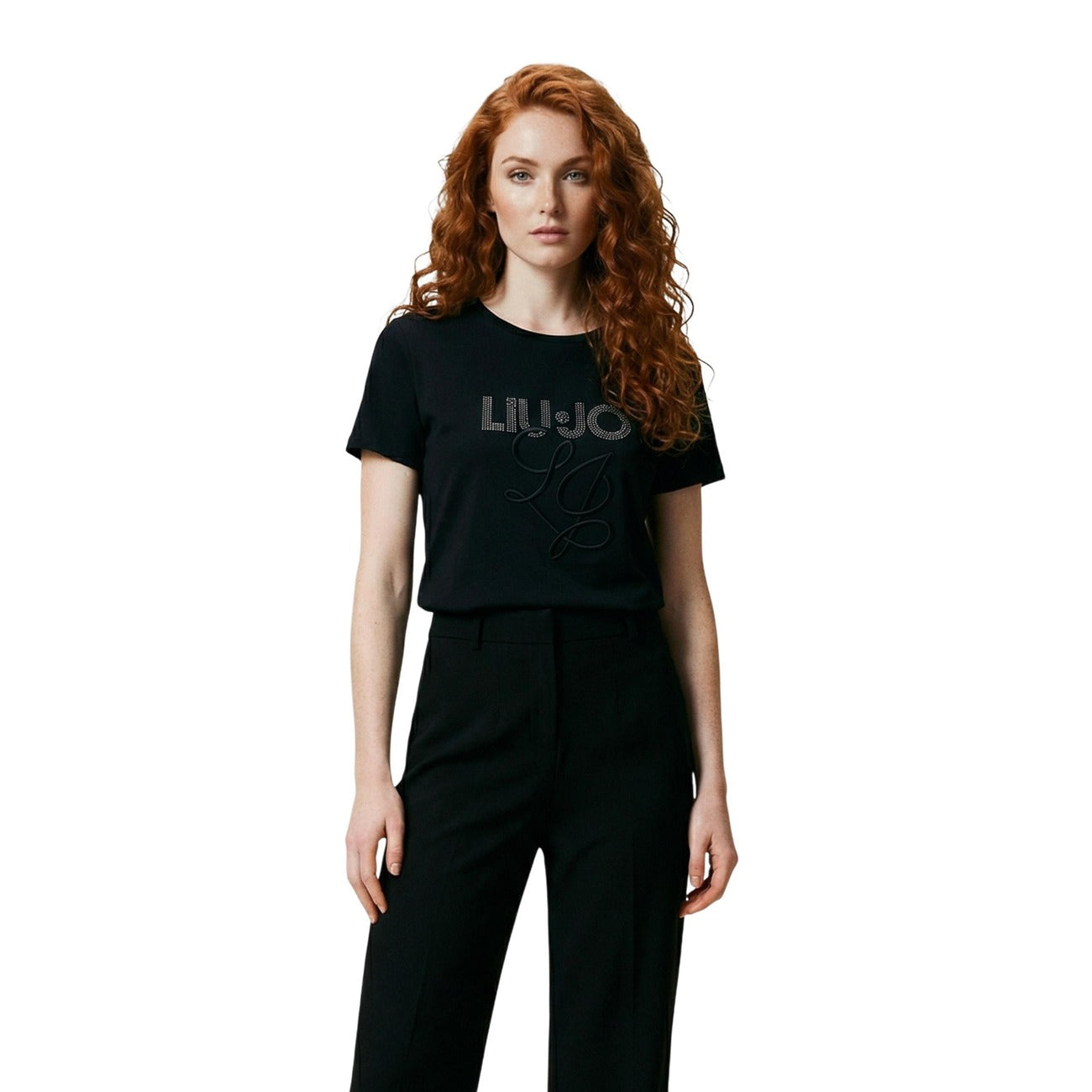 2456220 Liu Jo T-Shirt Donna Nera Cotone Stampa Strass