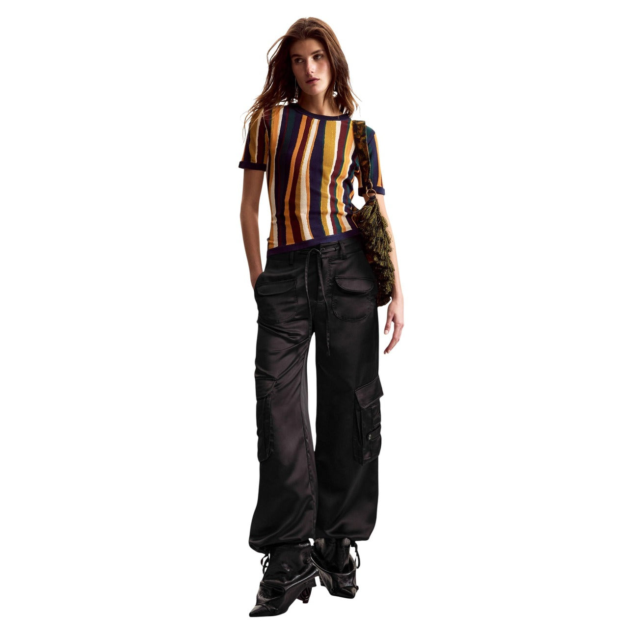 2453047 Desigual T-Shirt Donna Senape Righe Viscosa