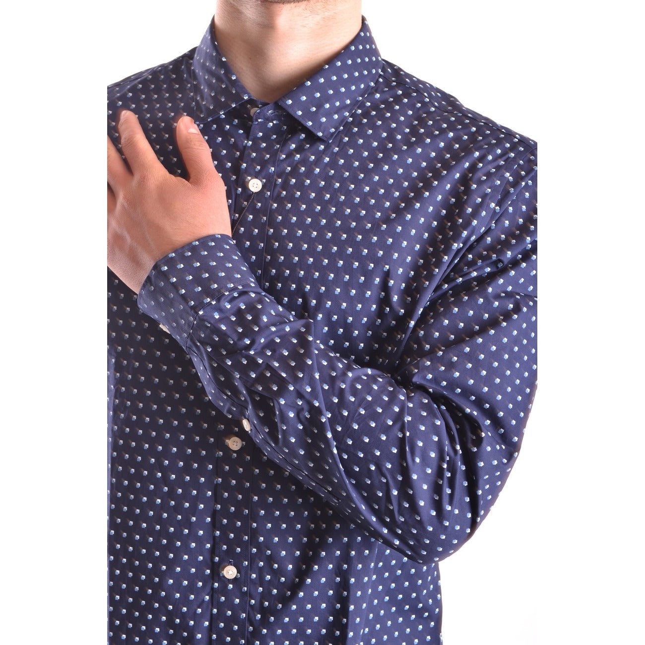 2432418 Michael Kors Camicia Blu Pois Maniche Lunghe Uomo