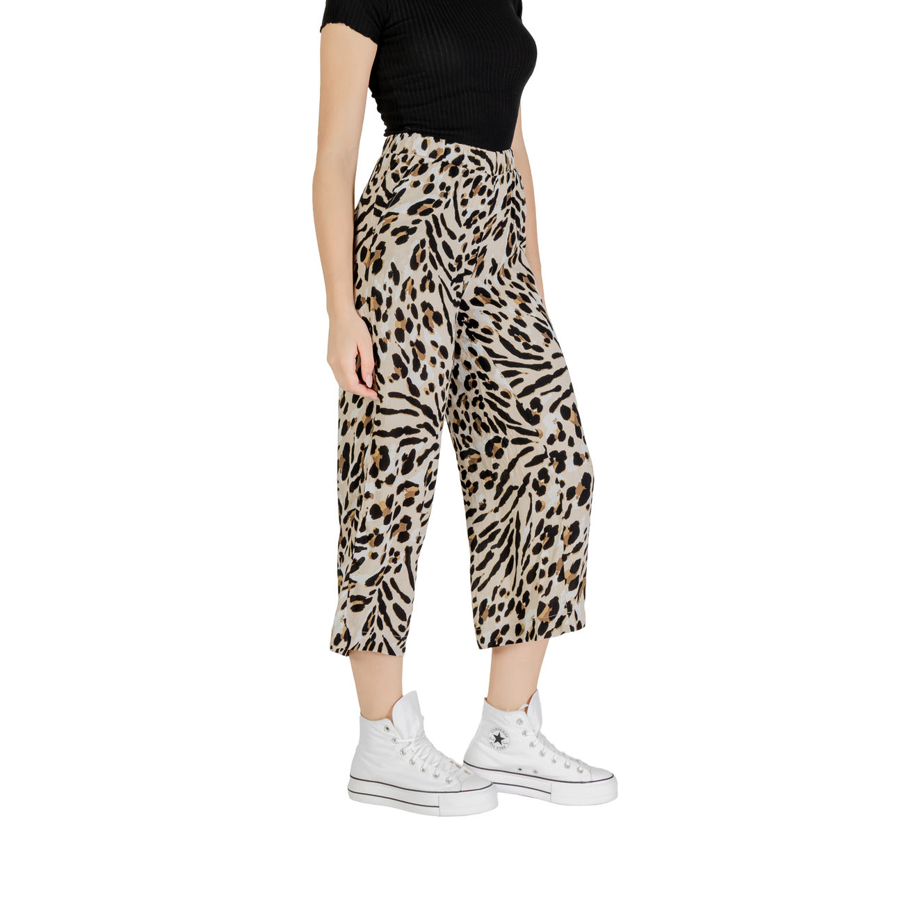 486288 Ichi Pantaloni Beige Fantasia Leopardata Donna