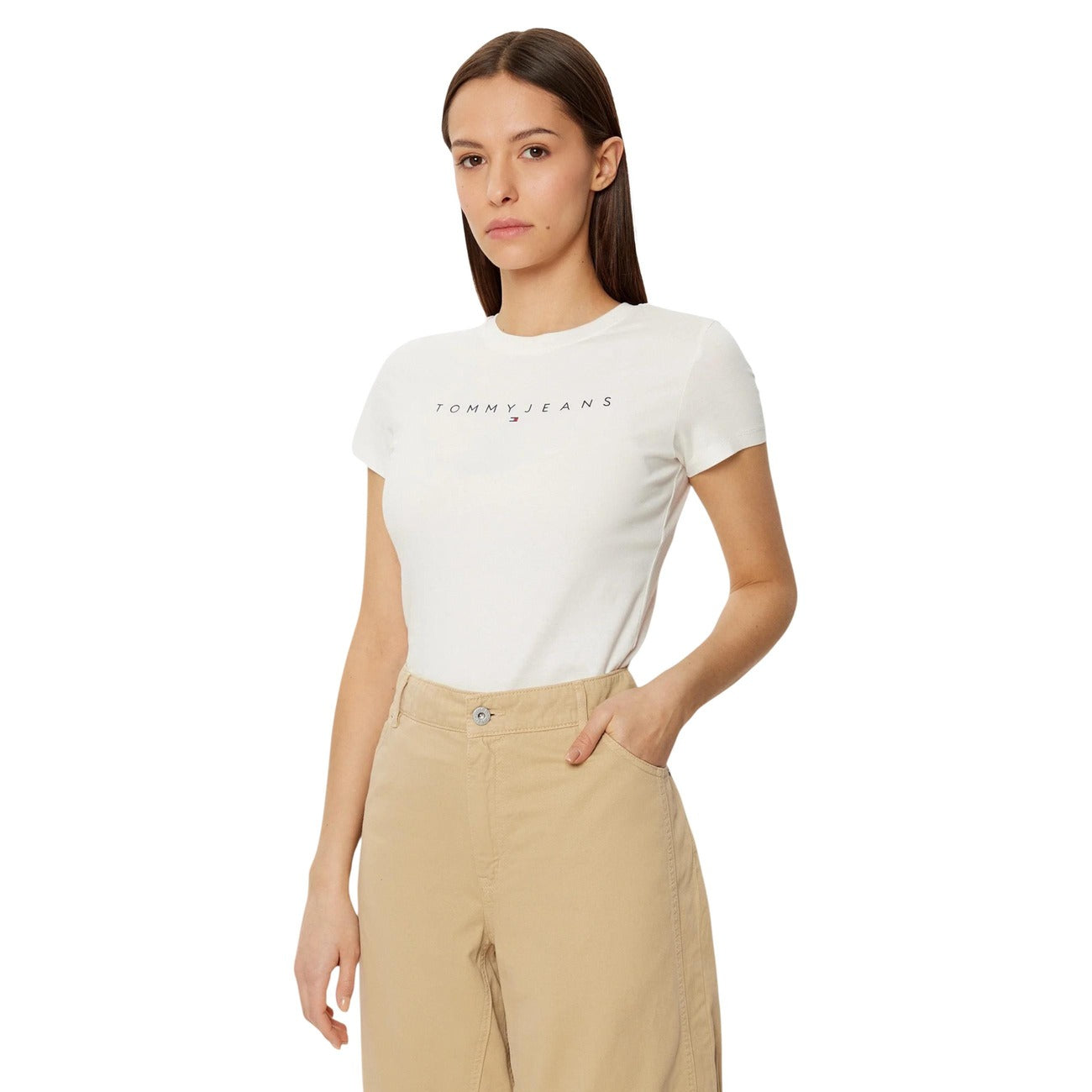 2457423 Tommy Hilfiger Jeans T-Shirt Beige 100% Cotone Donna