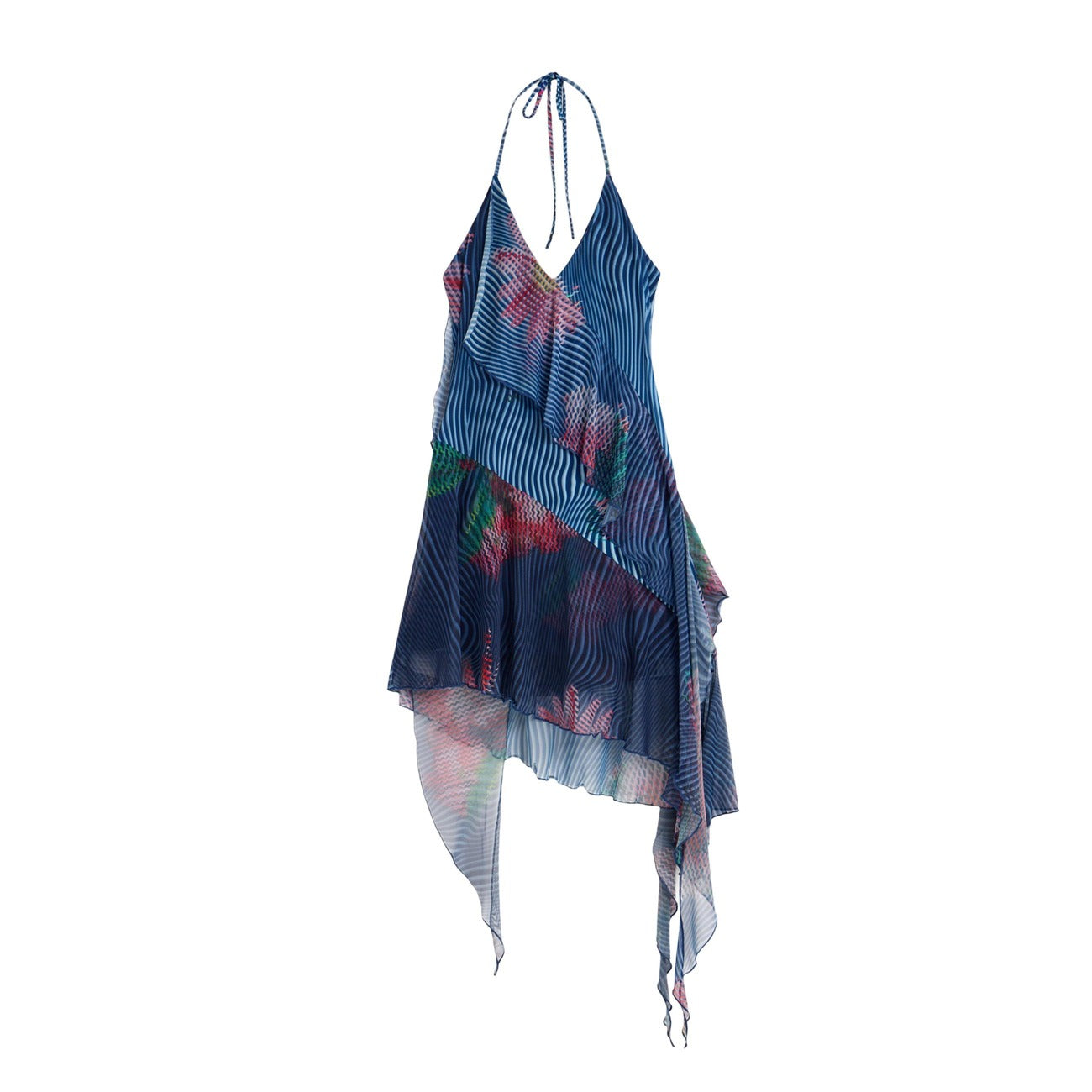 2451048 Desigual Abito Corto Blu Stampa Smanicato Donna