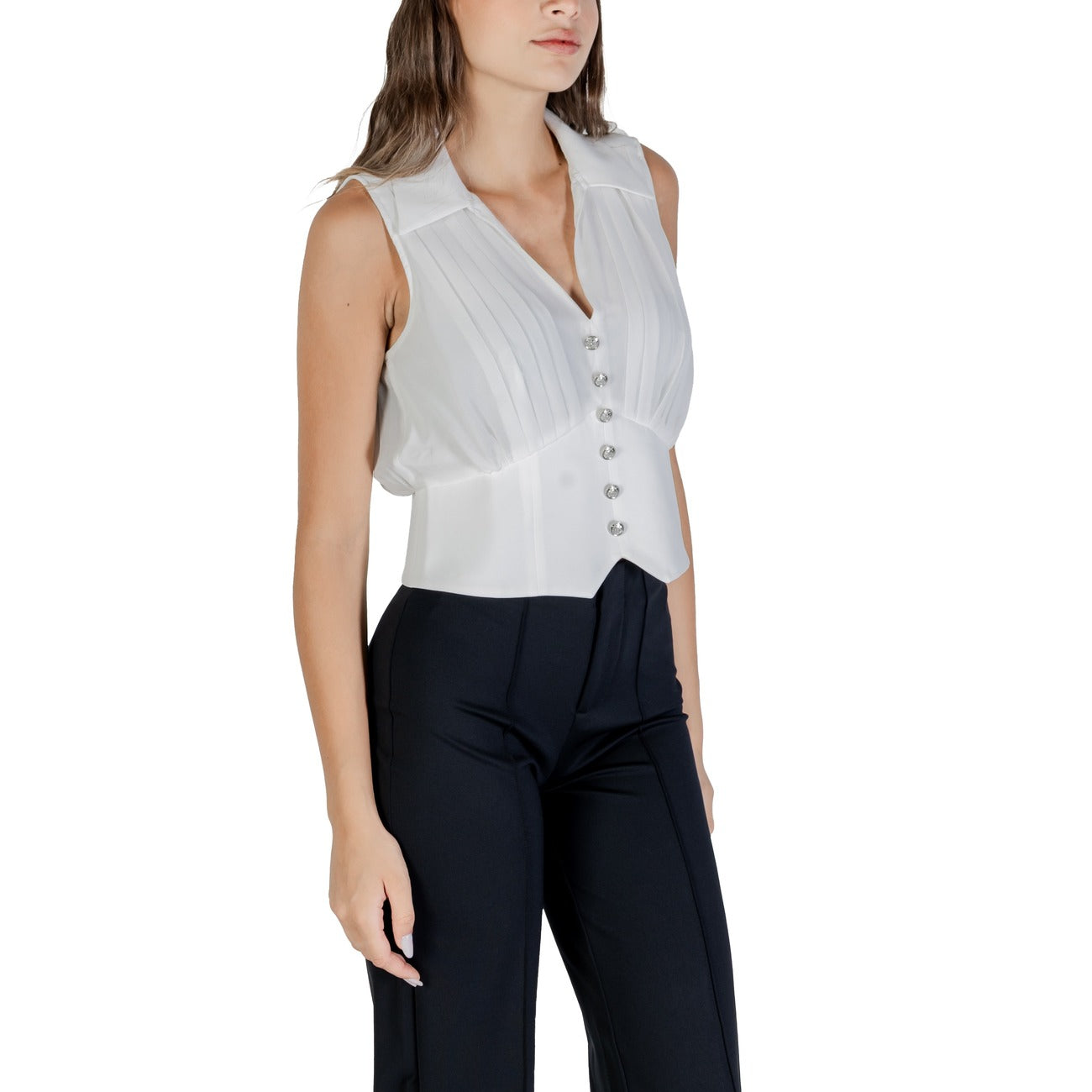 488270 Morgan De Toi Top Bianco Smanicato Scollo V Donna Autunno/Inverno