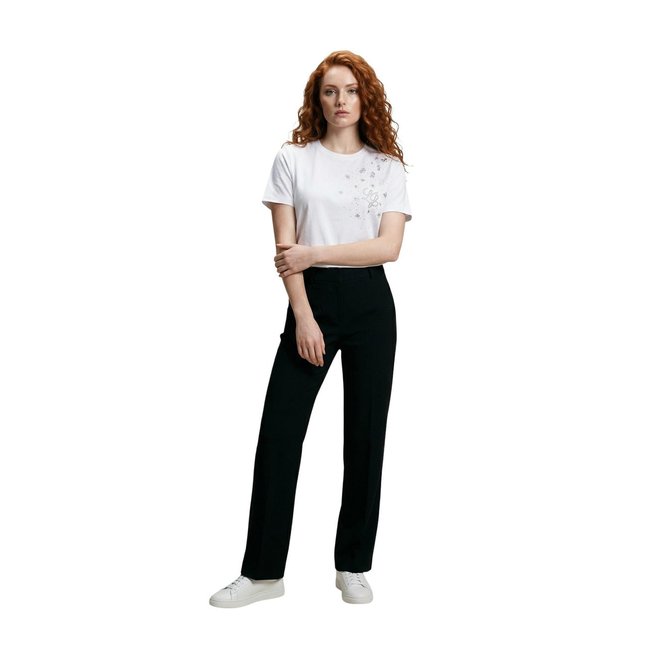 2456215 Liu Jo T-Shirt Donna Bianca Cotone Stampa Strass