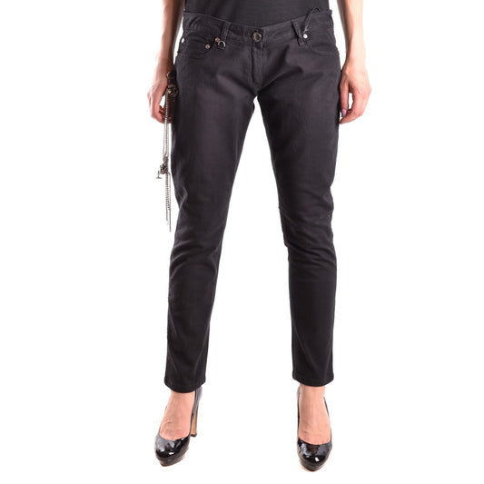 2423039 Elisabetta Franchi Jeans Neri Monocromo Zip Bottone Donna
