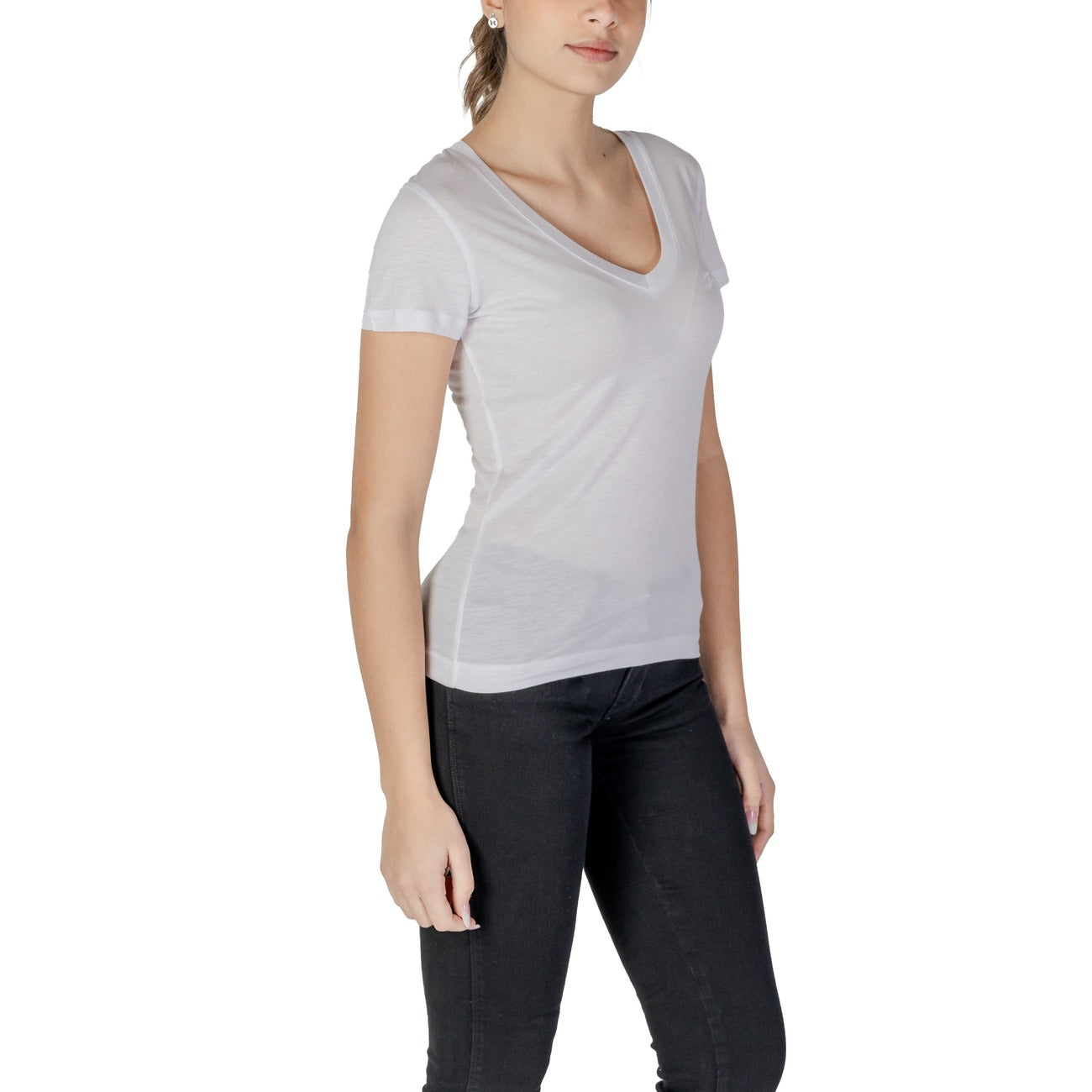 482844 Guess T-Shirt Bianca Scollo V Donna