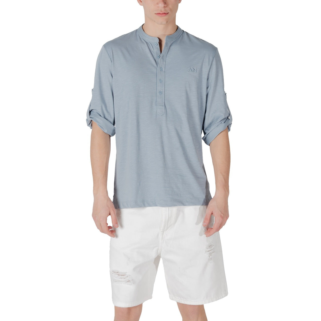2417683 Antony Morato T-Shirt Azzurra Colletto Coreana Uomo