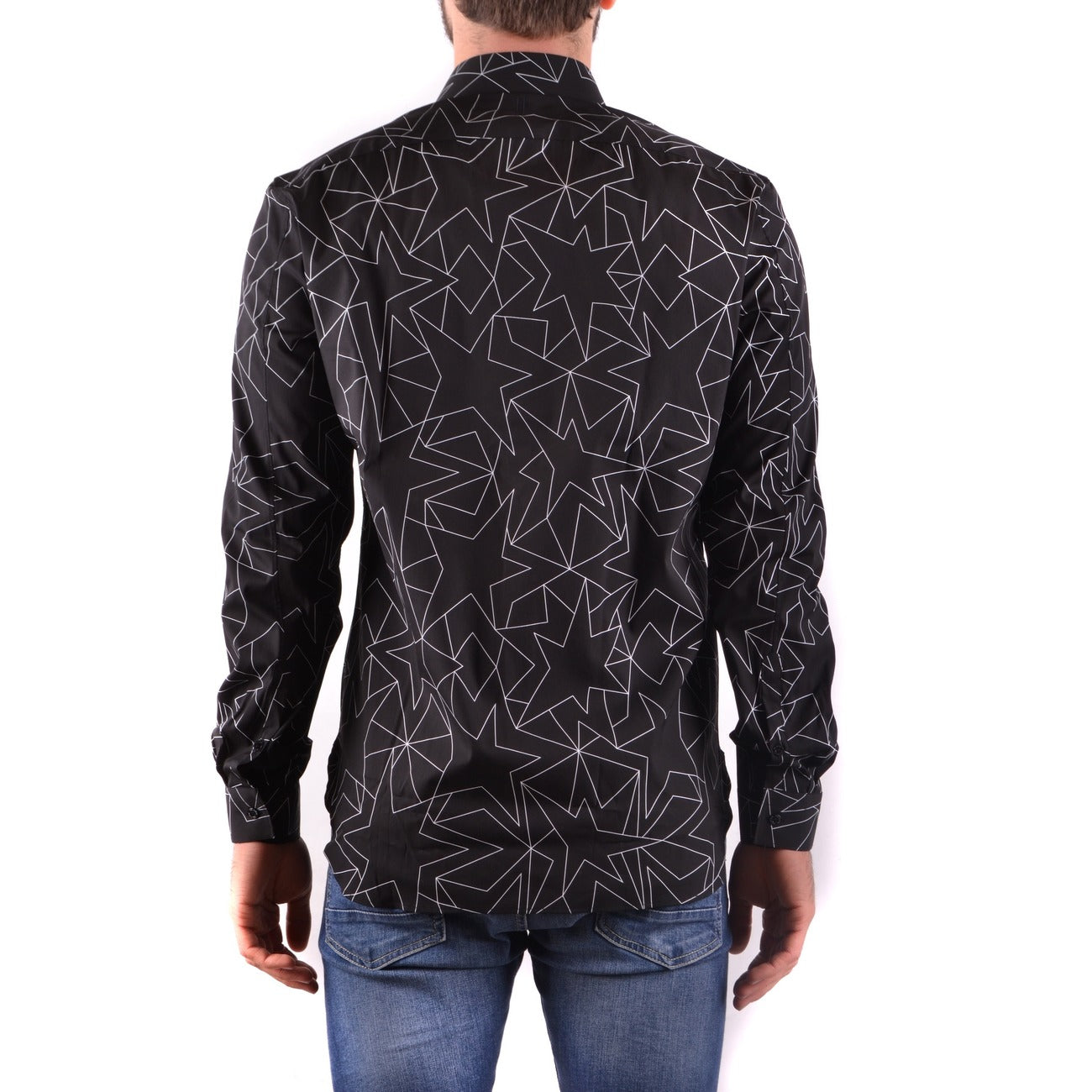 2436066 Neil Barrett Camicia Nero Geometrica Maniche Lunghe Uomo