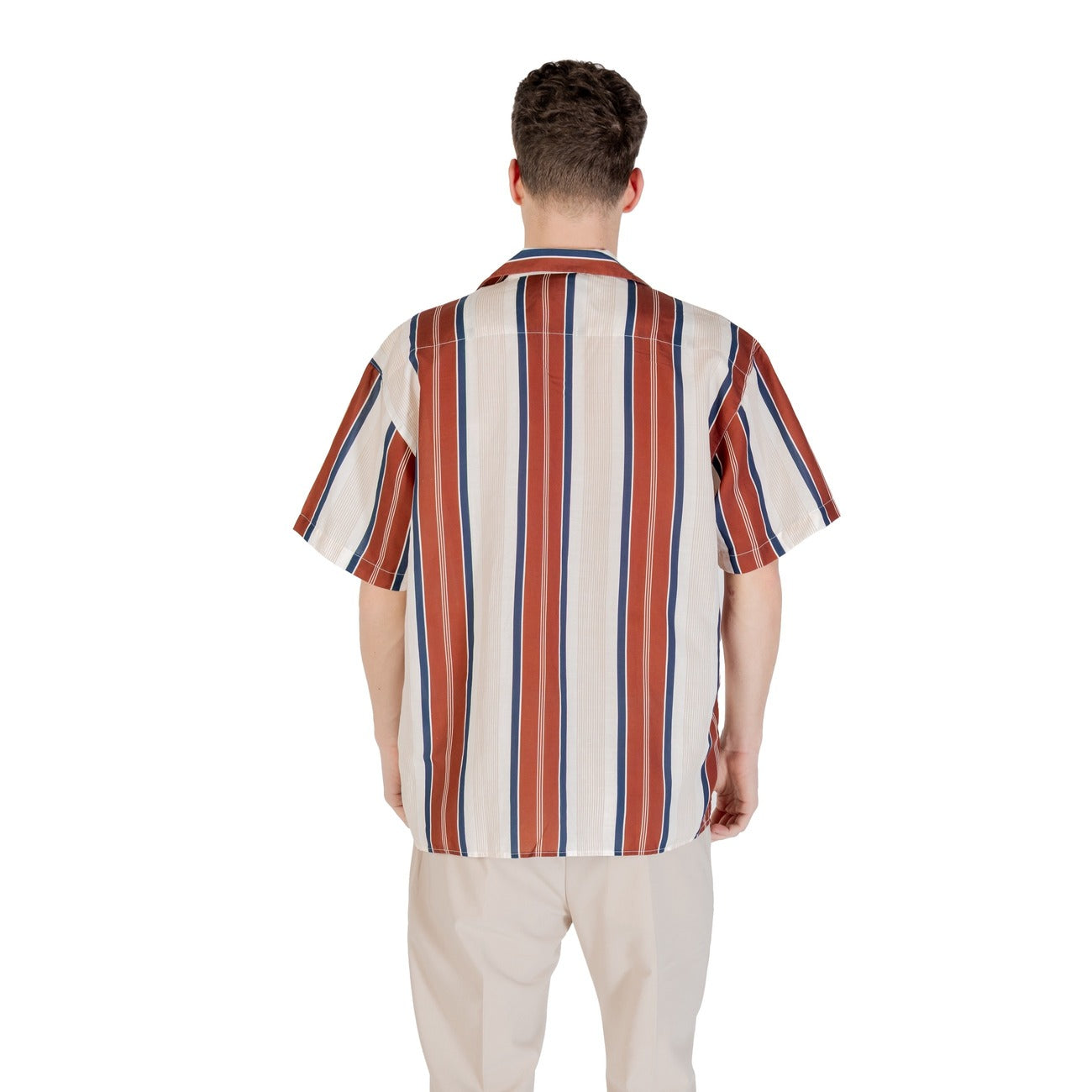 2420606 Gianni Lupo Camicia Beige Lino Righe Uomo