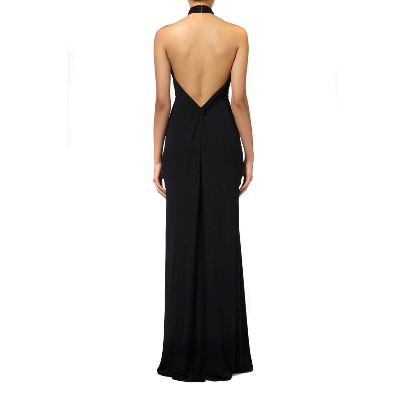 2426892 Elisabetta Franchi Abito Nero Lungo Donna Scollo Alto Zip