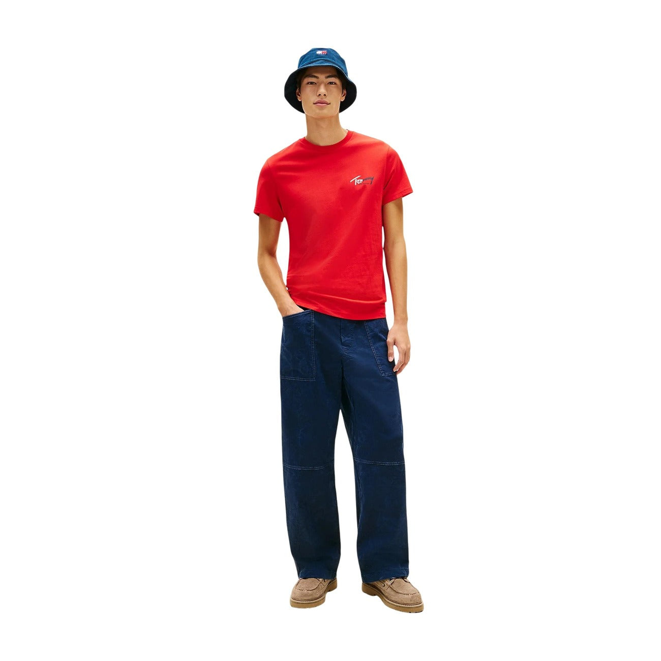2458451 Tommy Hilfiger Jeans T-Shirt Rossa Cotone Organico Scollo Tondo Uomo