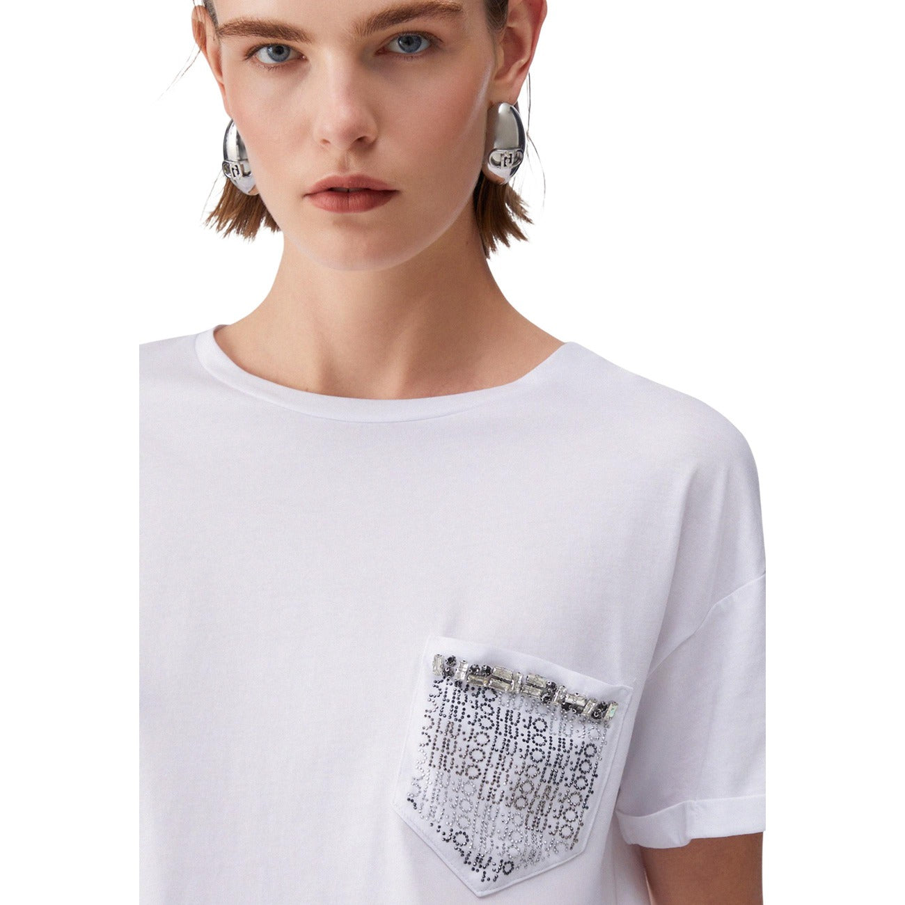 2455832 Liu Jo T-Shirt Donna Bianca Cotone Tasca