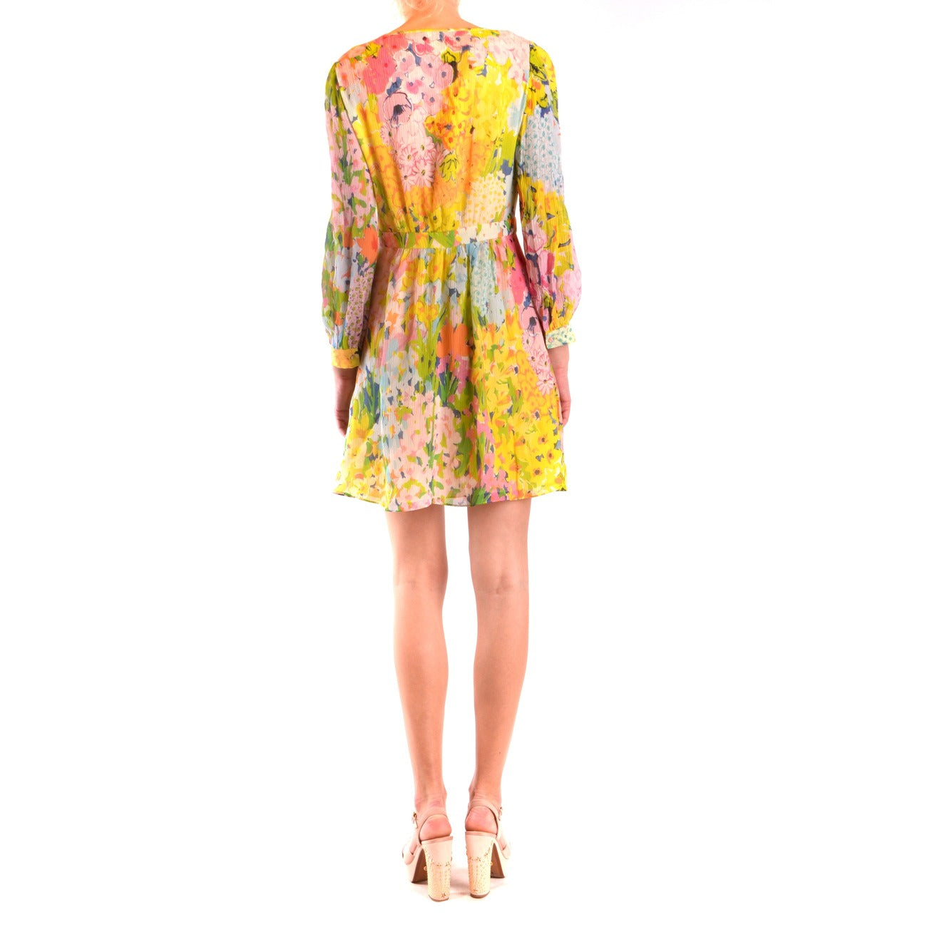2440752 Boutique Moschino Abito Giallo Floreale Maniche Lunghe Donna