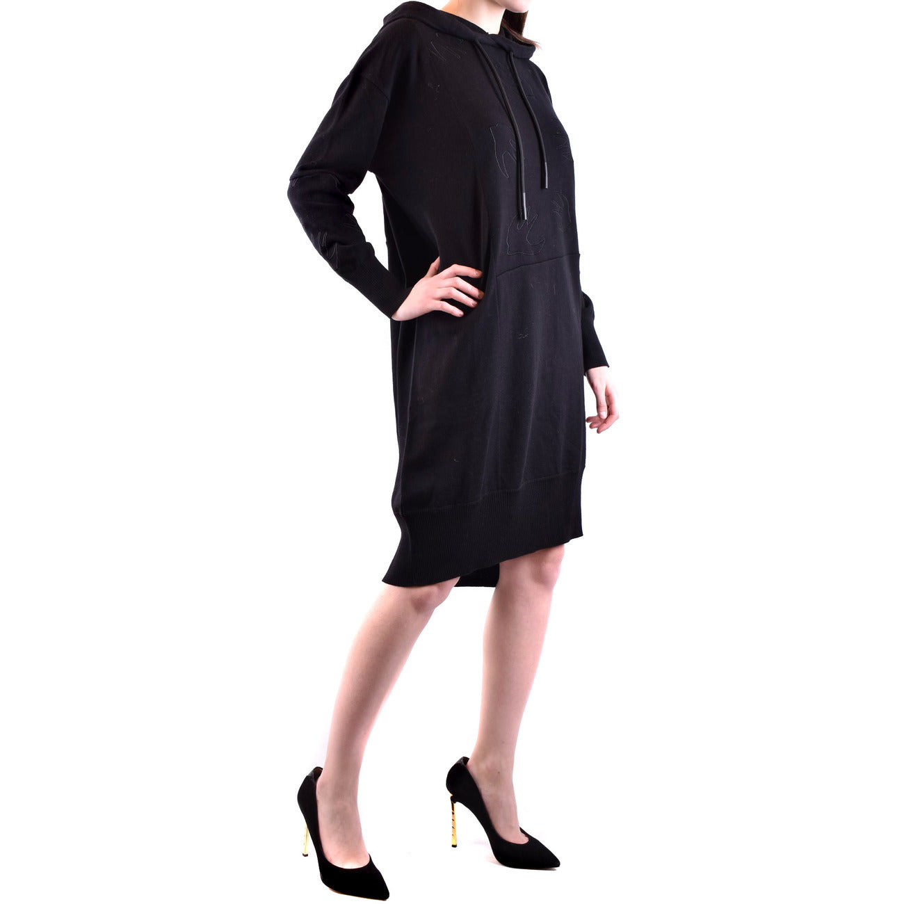2431403 Alexander McQueen Abito Nero Corto Donna Lana Cotone Cappuccio