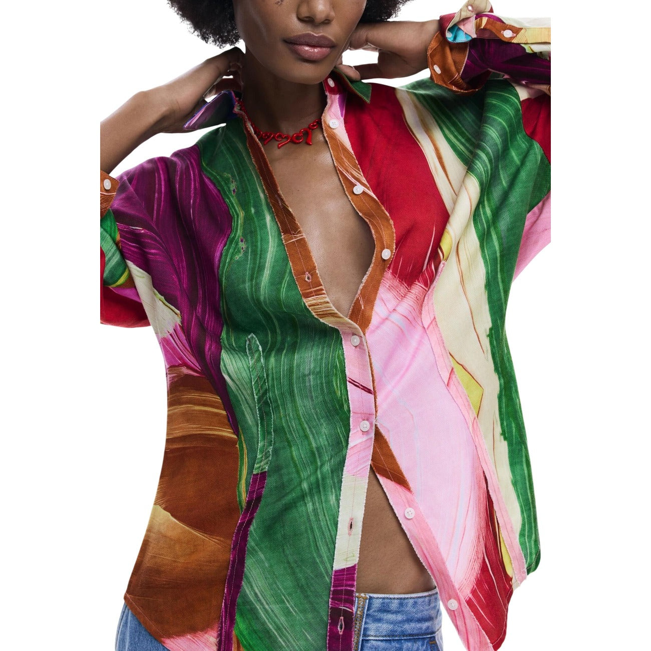 484054 Desigual Camicia Verde Colorata Donna