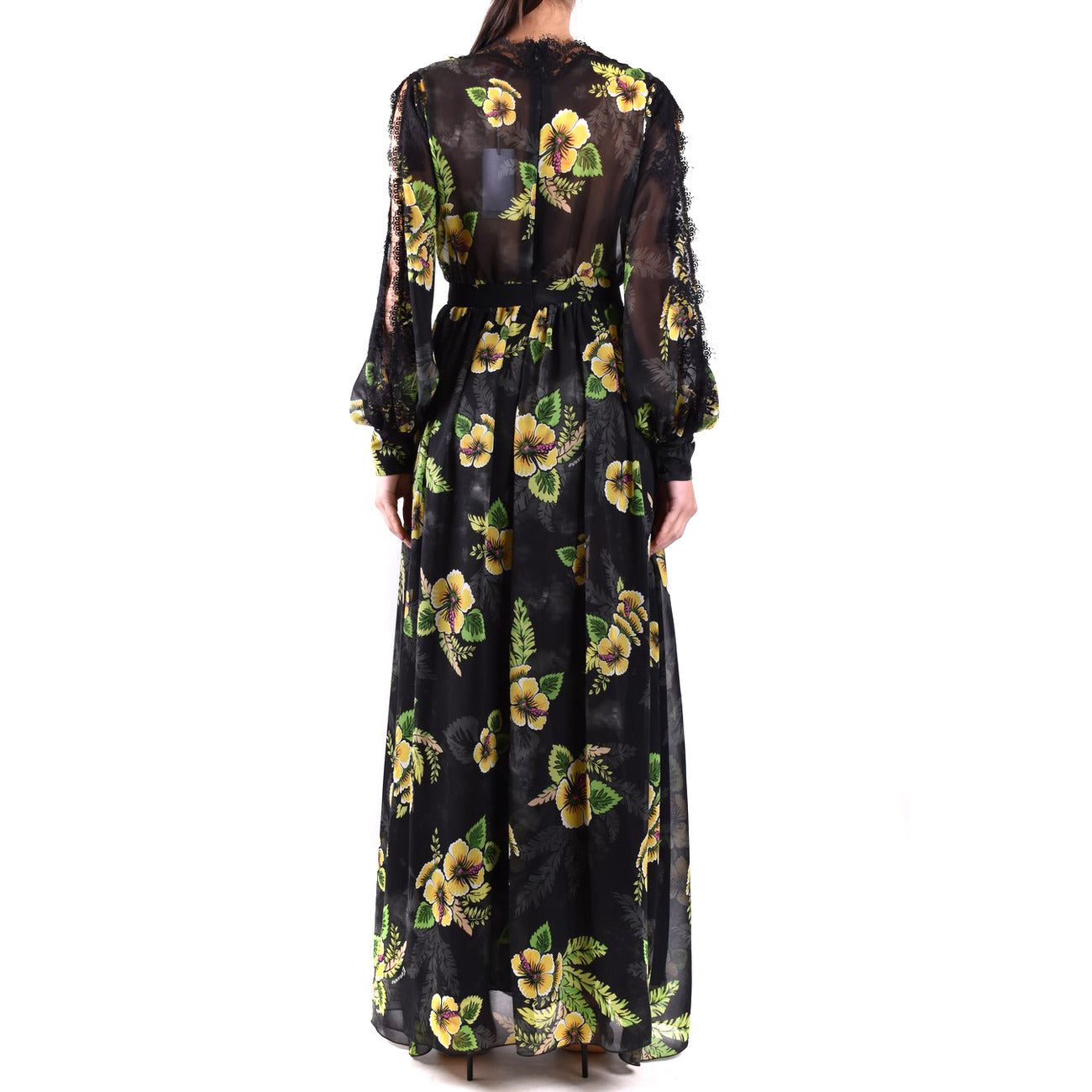 2438485 Ermanno Scervino Abito Nero Floreale Maniche Lunghe Donna