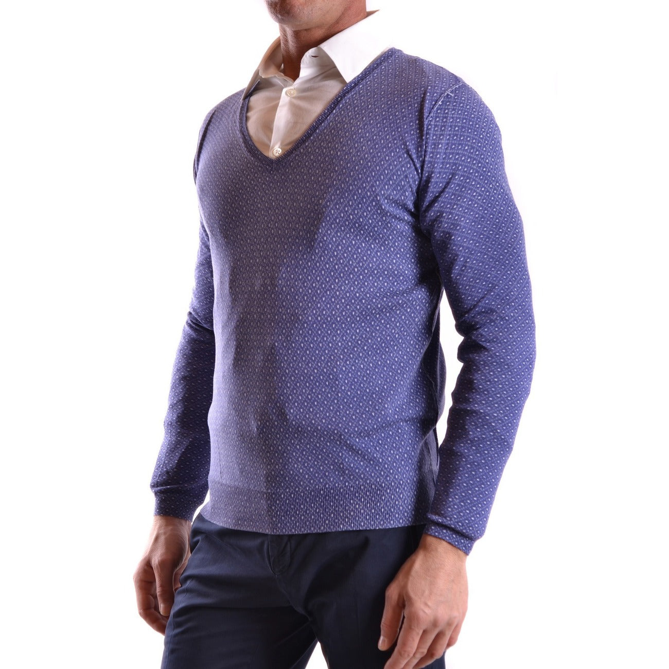 2430947 Paolo Pecora Maglia Blu Seta Geometrica Uomo
