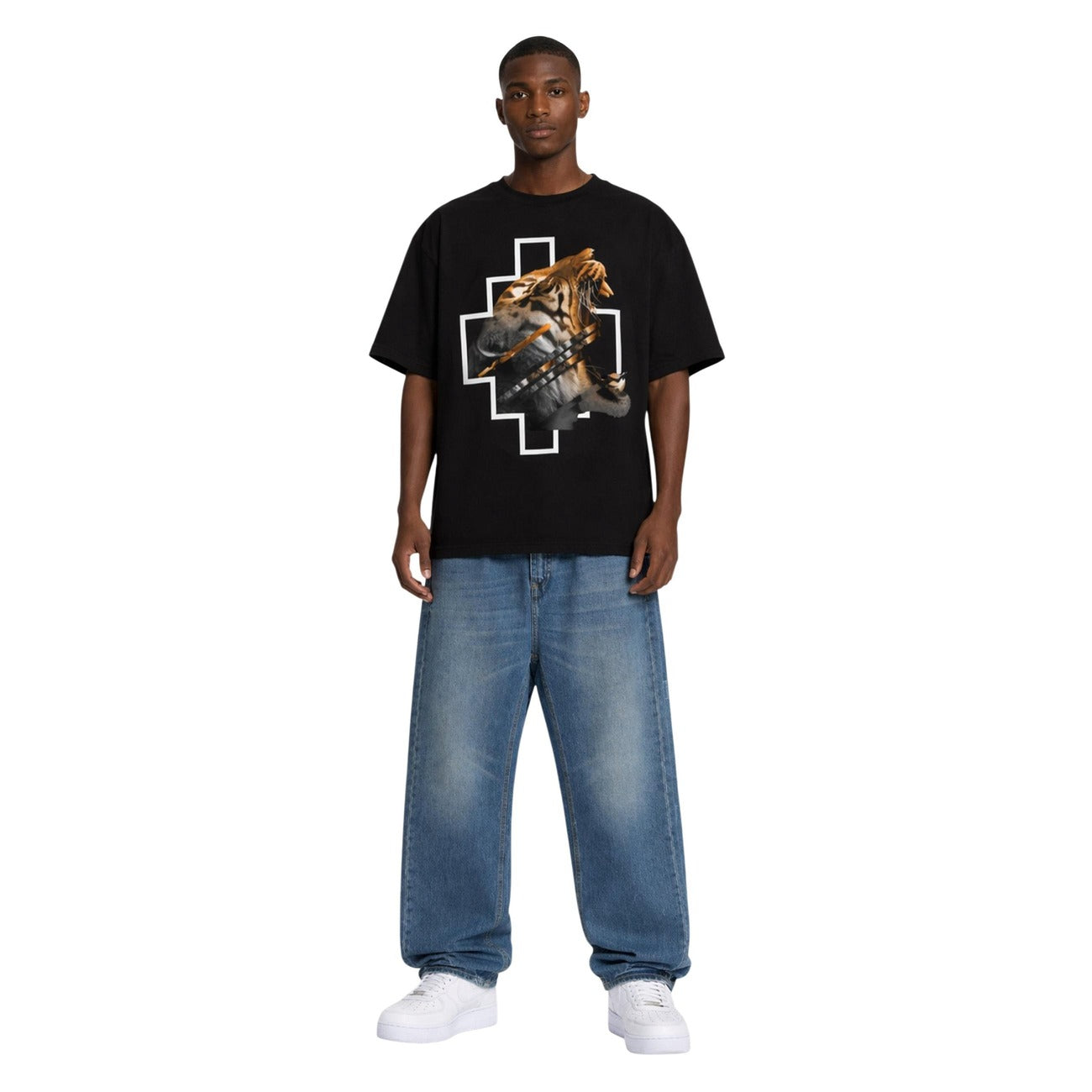 2459231 County Of Milan T-Shirt Nera Cotone Stampa Scollo Tondo Uomo