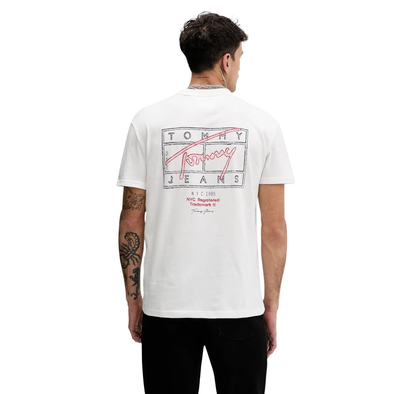 2447425 Tommy Hilfiger Jeans T-shirt Bianca Cotone Organico Uomo