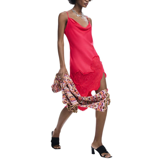 2450122 Desigual Abito Corto Fuxia Viscosa Smanicato Donna