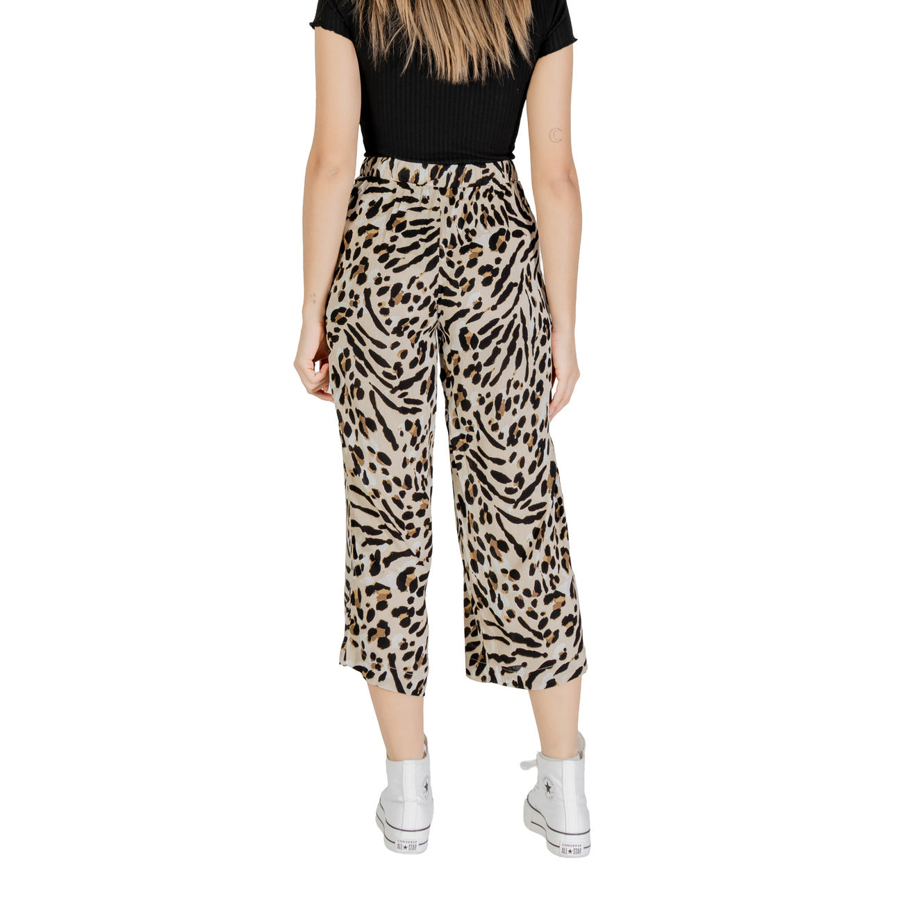 486288 Ichi Pantaloni Beige Fantasia Leopardata Donna