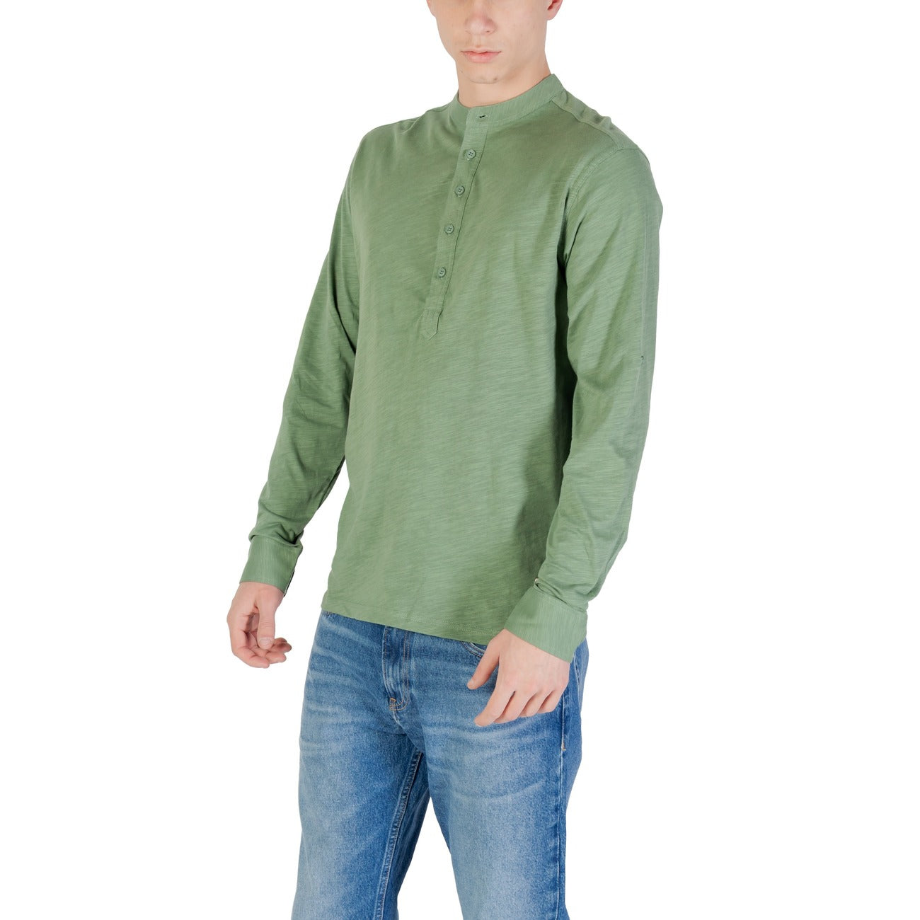 2420433 Gianni Lupo T-Shirt Verde Maniche Lunghe Bottoni Uomo