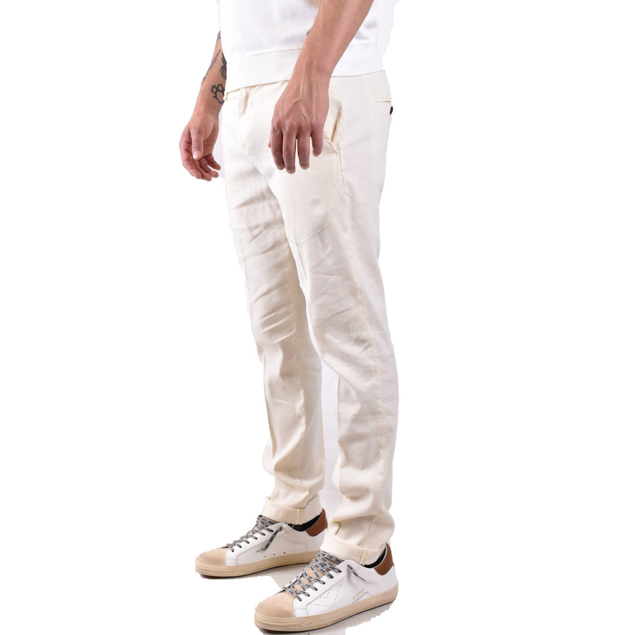 2431072 Dondup Pantaloni Beige Lino Lyocell Elastan Uomo