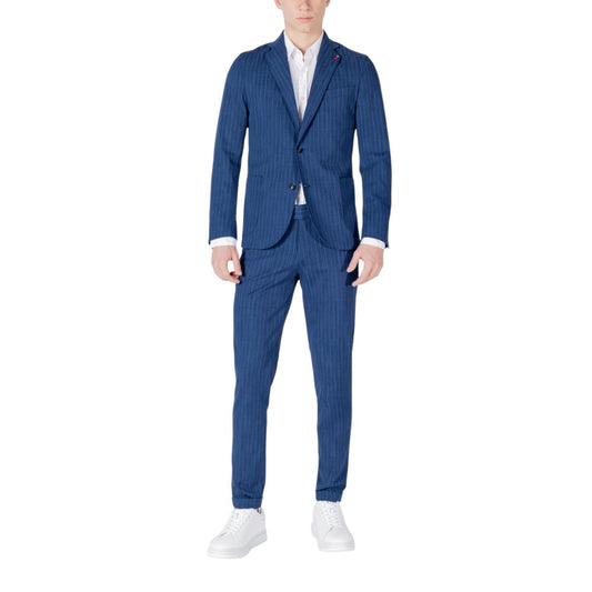 2416565 Mulish Abito Blu Gessato Bavero Bottoni Tasche Uomo