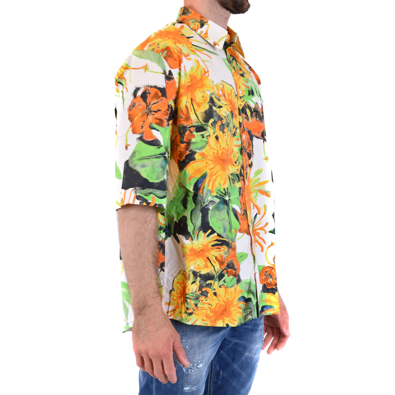 2430892 MSGM Camicia Bianco Floreale Cotone Uomo