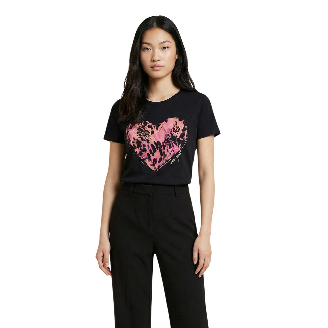 2454402 Desigual T-Shirt Donna Nera Stampa Cotone