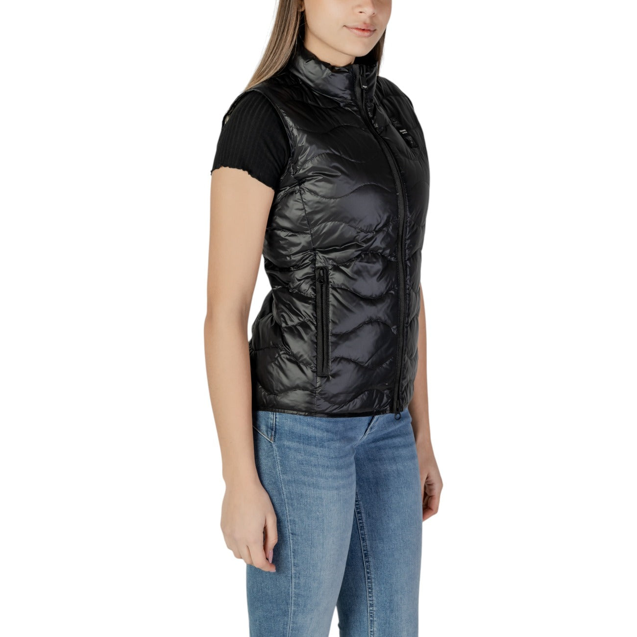 2409800 Blauer Gilet Nero Smanicato Cerniera Donna