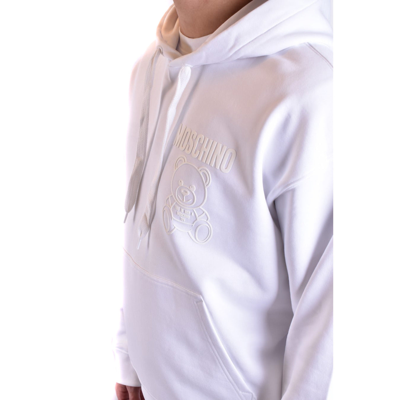2431265 Moschino Felpa Bianca Cappuccio Tasca Uomo