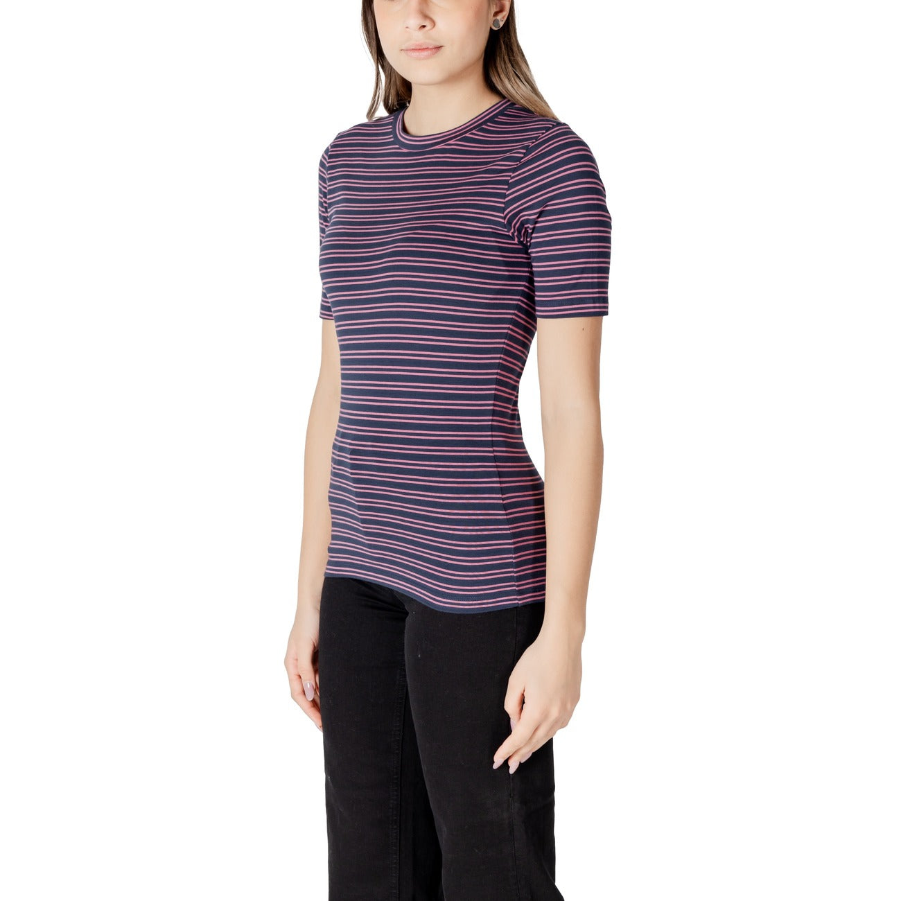 2413469 Ichi T-Shirt Blu Righe Scollo Tondo Donna