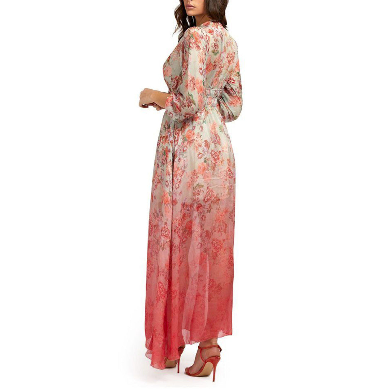 2438454 Guess Abito Rosso Floreale Maniche 3/4 Donna