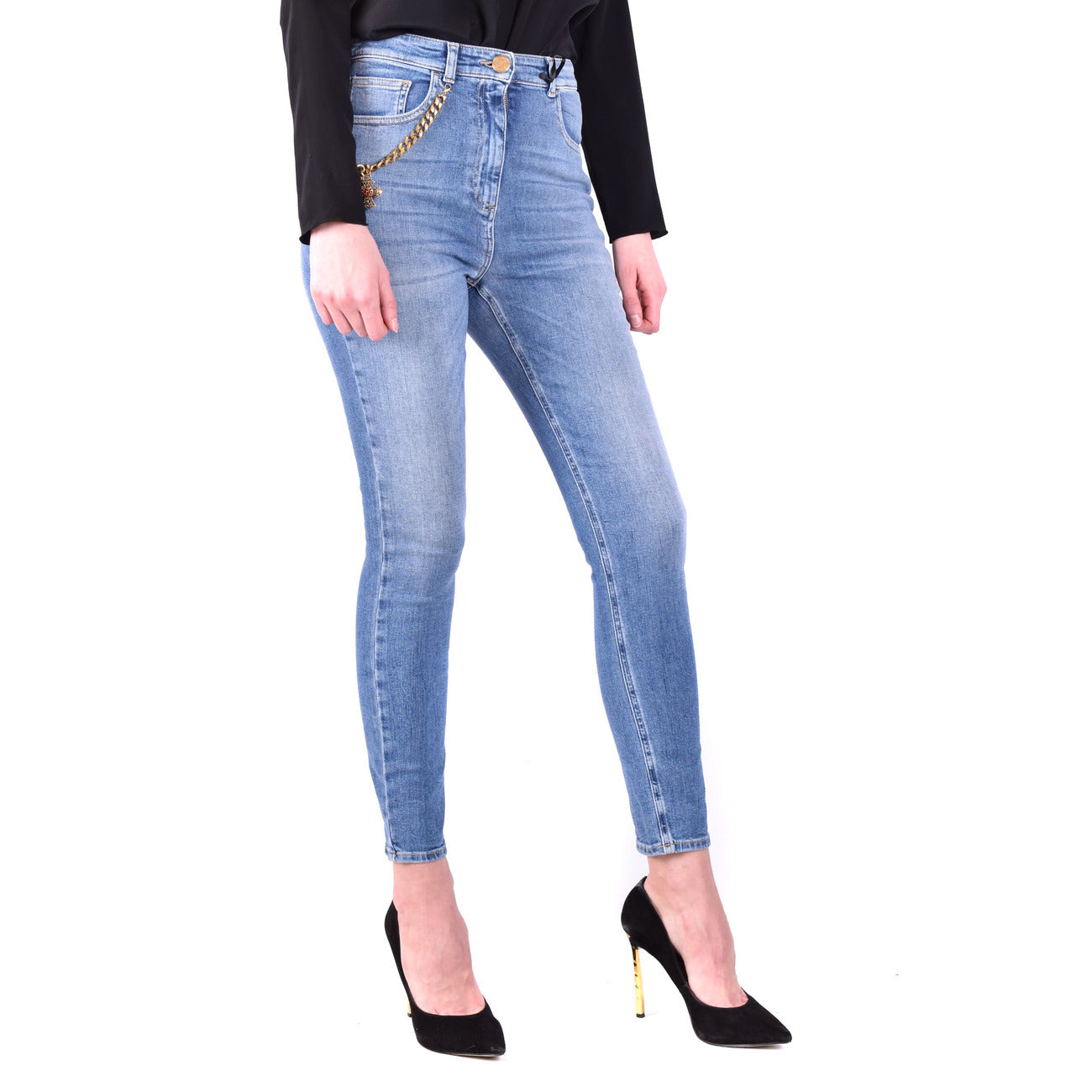 2422990 Elisabetta Franchi Jeans Blu Effetto Consumato Zip Bottone Donna