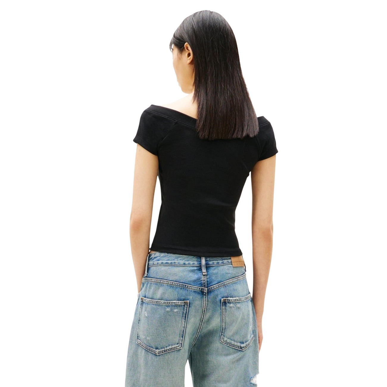 2457571 Tommy Hilfiger Jeans Top Nero Cotone Organico Scollo Barca Donna
