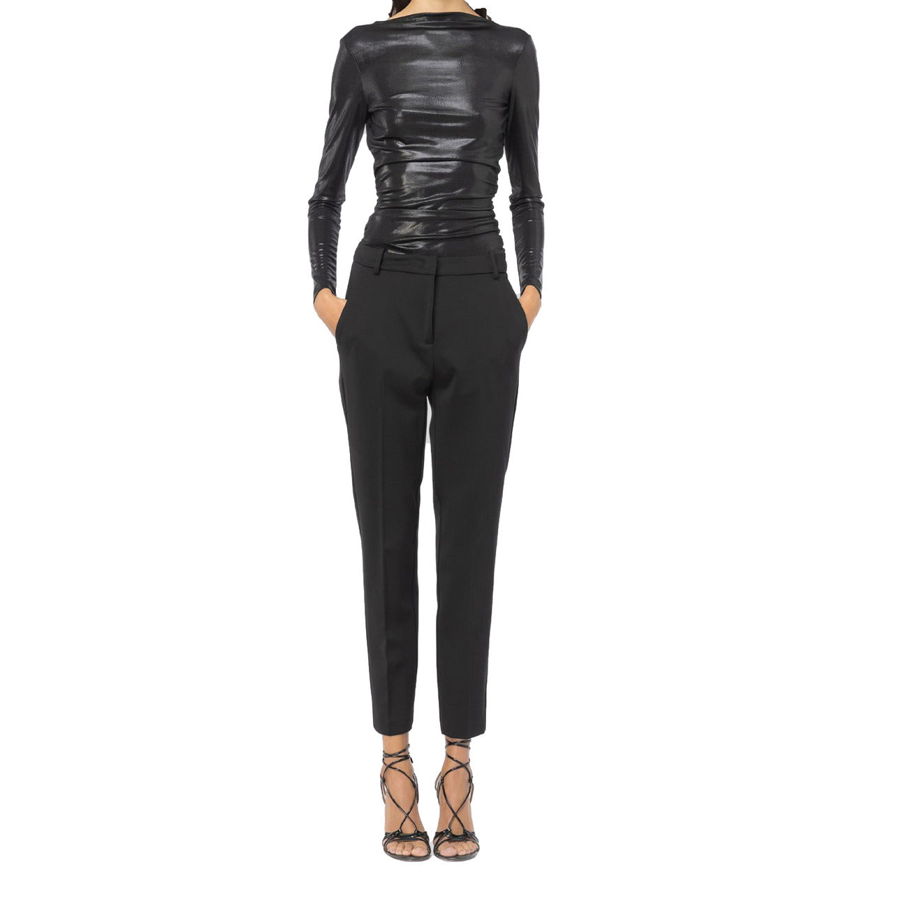 2438309 Pinko Pantaloni Neri Donna Viscosa 65% Zip