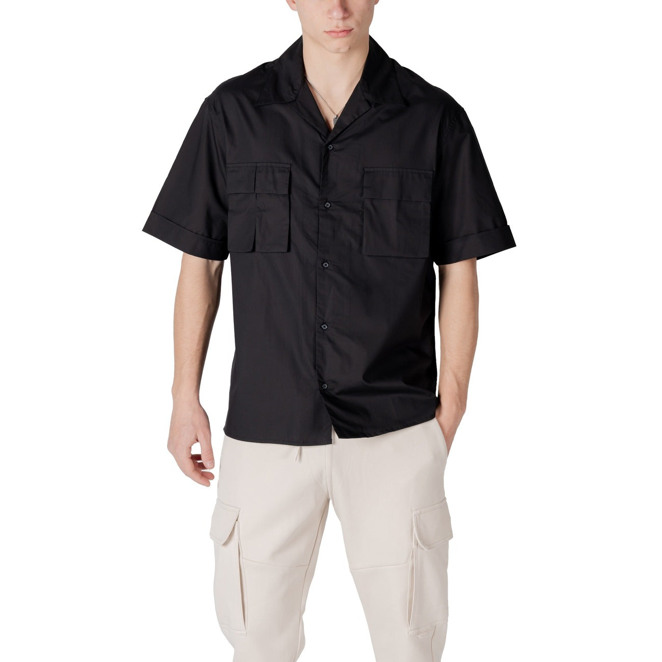 2413101 Antony Morato Camicia Nera Lyocell Cotone Uomo