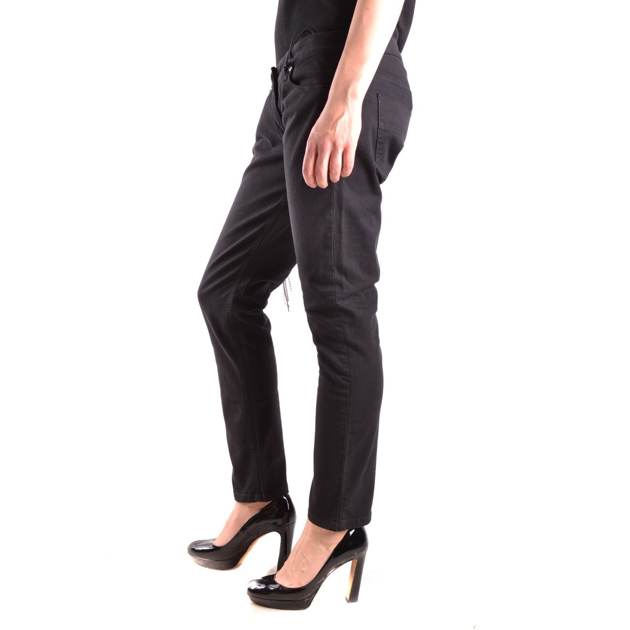 2423039 Elisabetta Franchi Jeans Neri Monocromo Zip Bottone Donna