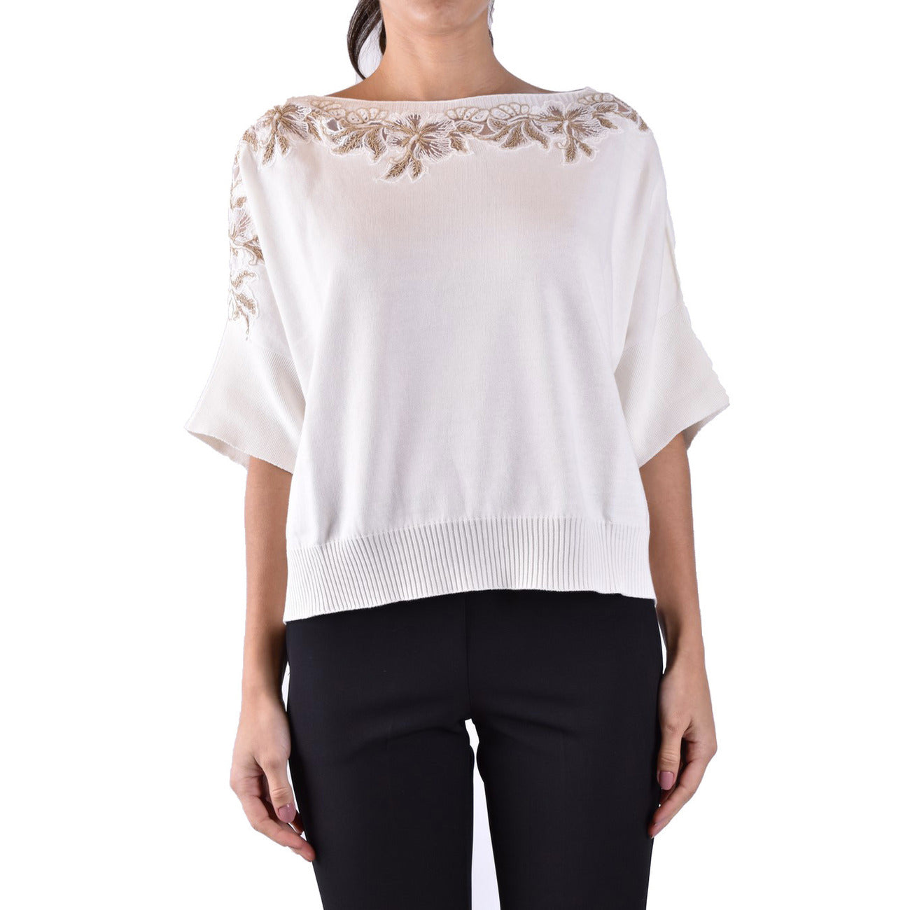 2442906 Ermanno Scervino Maglia Bianca Scollo Barca Donna