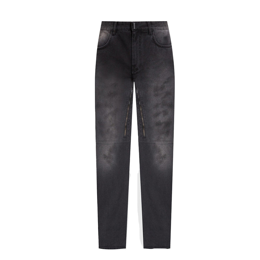 Straight Fit Denim Zip Jeans Black