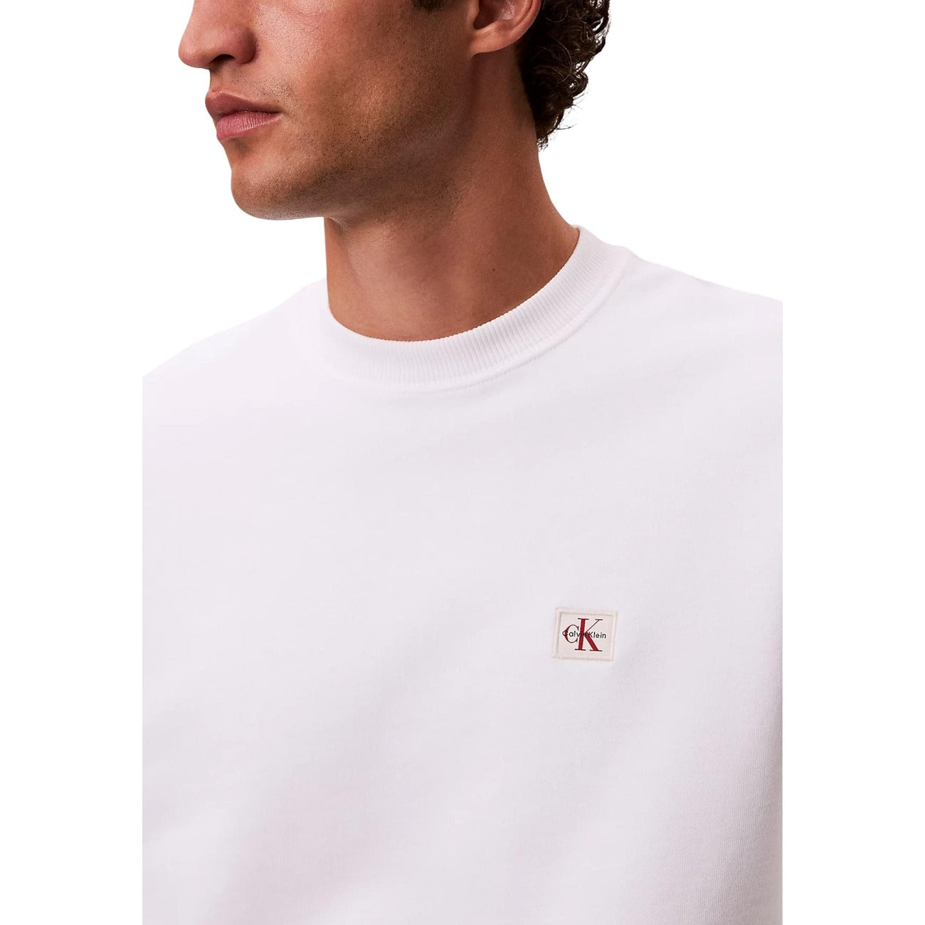 2446230 Calvin Klein Jeans Felpa Bianca Scollo Tondo Uomo