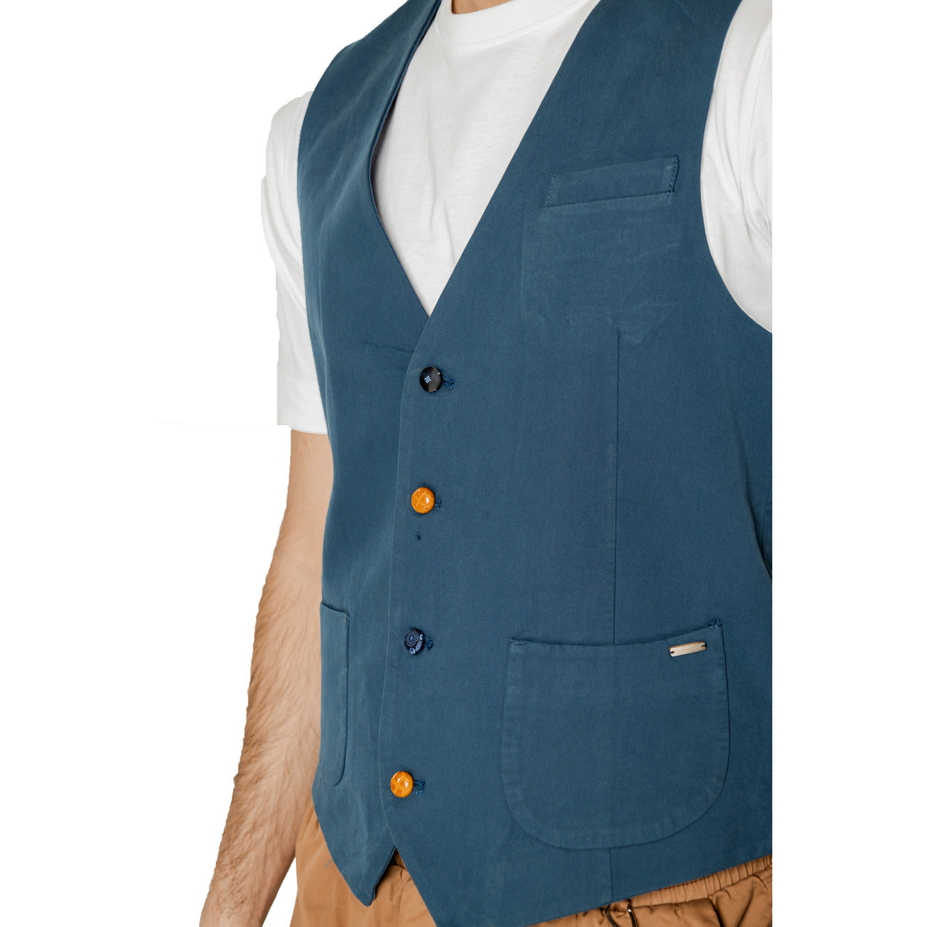2215404 Gianni Lupo Gilet Blu Cotone Smanicato Uomo