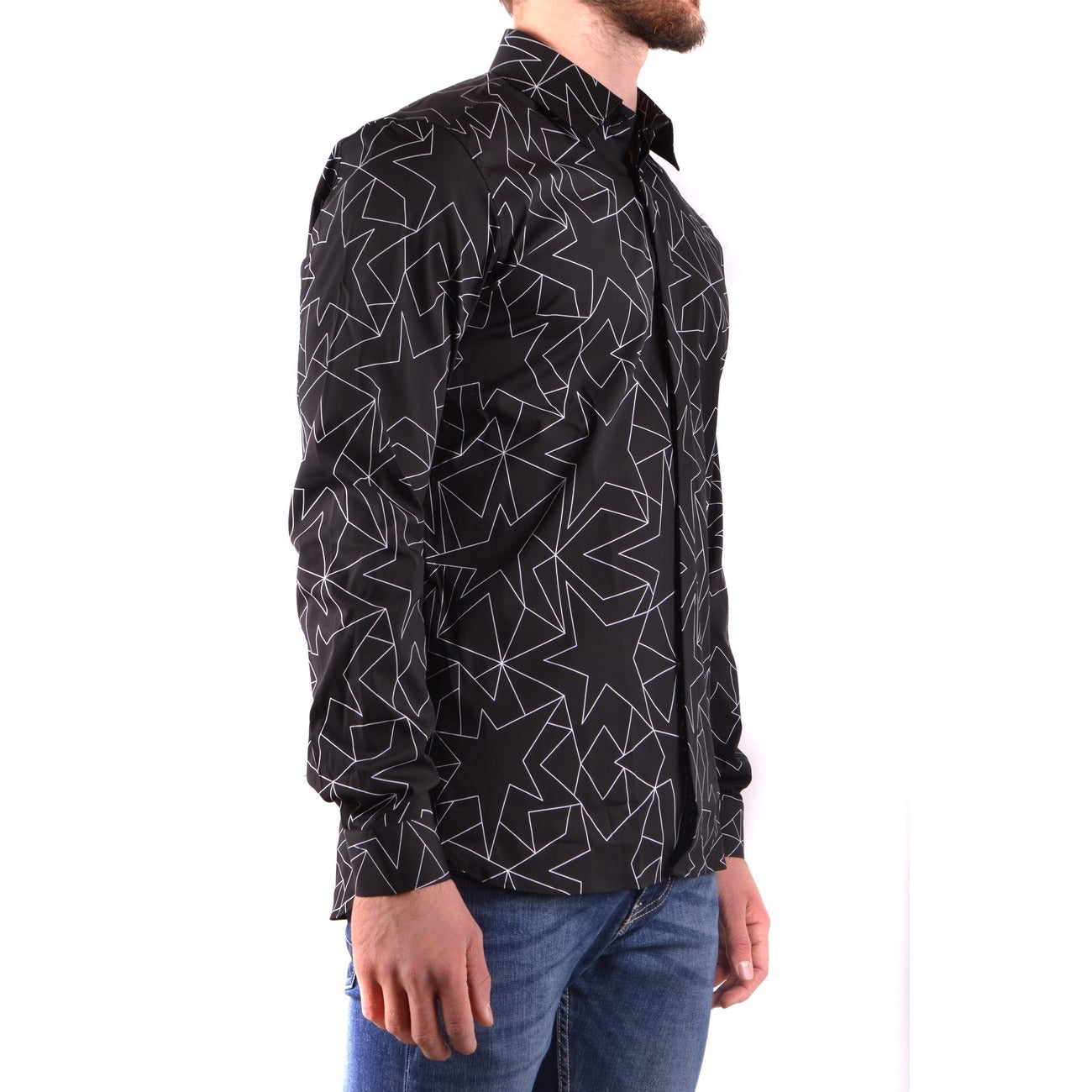 2436066 Neil Barrett Camicia Nero Geometrica Maniche Lunghe Uomo