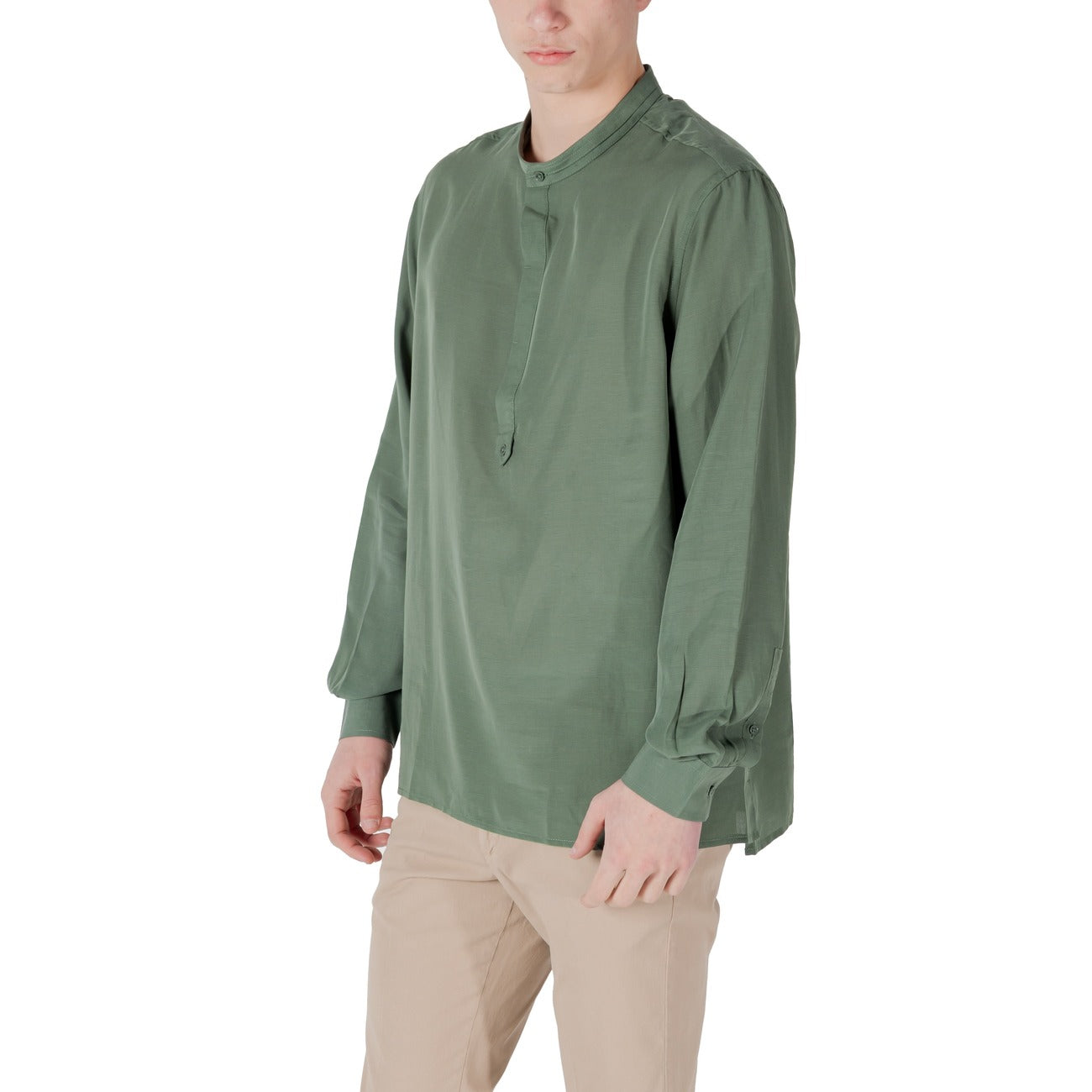 2417423 Antony Morato Camicia Verde Lyocell Lino Colletto Coreana Uomo